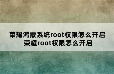 荣耀鸿蒙系统root权限怎么开启 荣耀root权限怎么开启